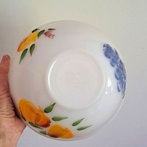 Anchor Hocking Fire King Lg Bowl Hand Painted Grapes/Peaches/Pear